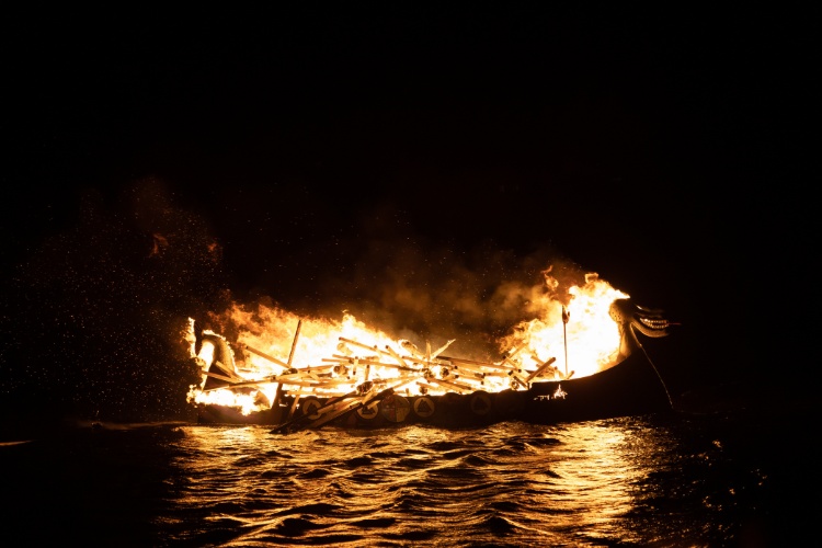 viking funeral ship burning